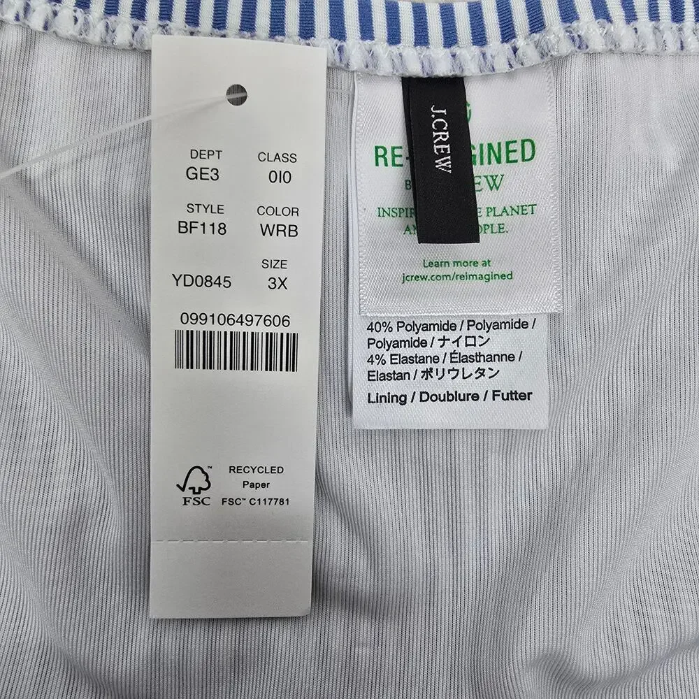 NWT J. Crew Tie High-Rise Bikini Bottom Seersucker 3X Striped Blue White BF118